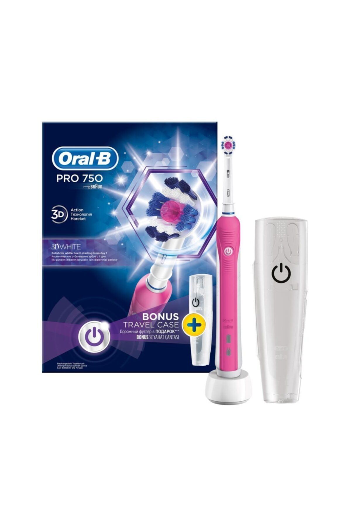 Oral-B Pro 750 3D White Pembe Şarjlı Diş Fırçası