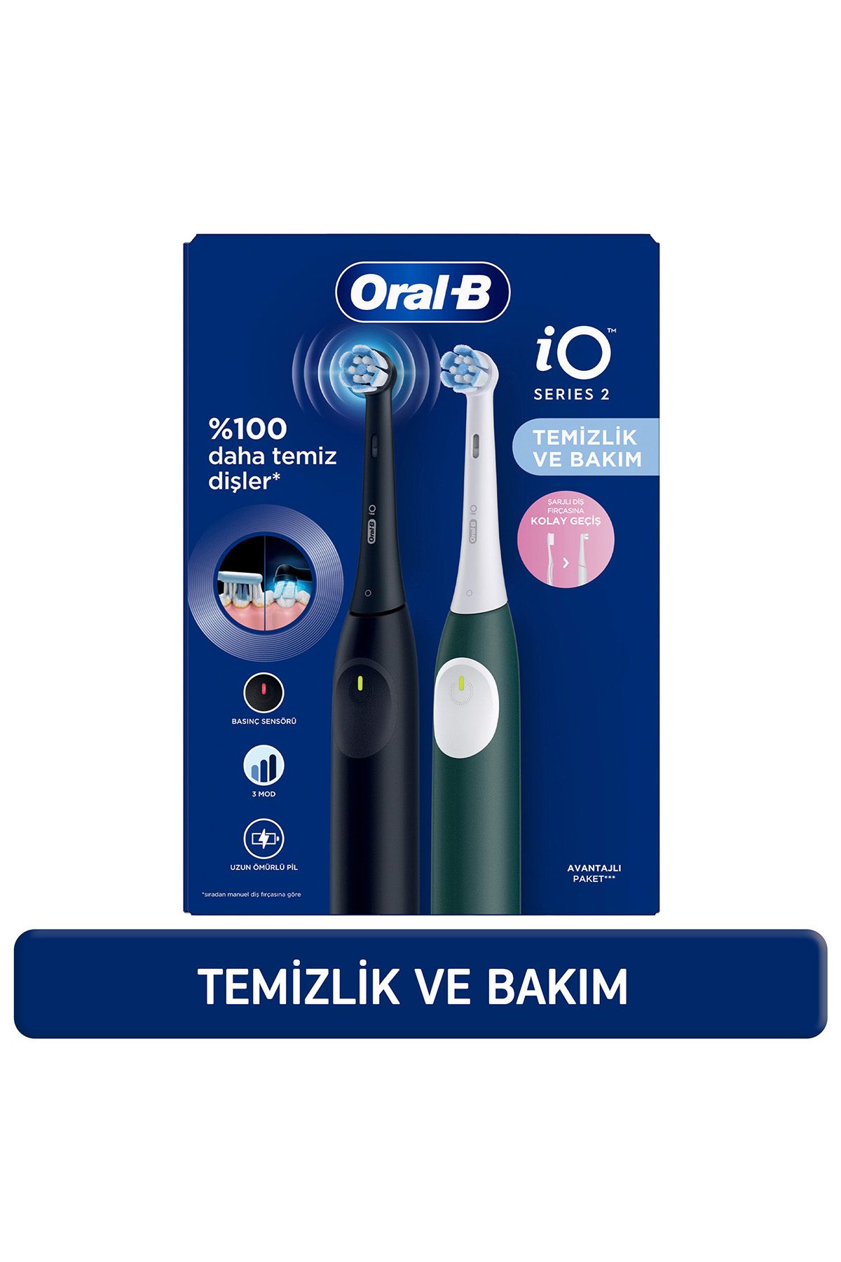 iO 2 Şarjlı Diş Fırçası Seti 2'li – Gece Siyahı / Yeşil